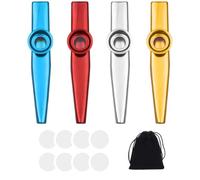 MIRKUZI Kazoo 4 Pieces Kazoo Metal Kazoo Colorful Kazoo with 8 Pieces Membrane and 1 Piece Storage Bag for Kids, Adults and Music Beginners