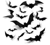 MIRKUZI Window Stickers 60 Pieces Halloween 3D Bat Decorations, 4 Different Sizes Wall Stickers, Waterproof PVC, Horror Black, Removable Bats, DIY Halloween Decoration Set