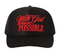 MIRMARU Christian-Themed Heat Printed 5 Panel Foam Trucker Hat with Mesh Back for Men and Women., With God All Things Are Possible-black, One size