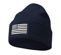 MIRMARU Men’s US American Flag Embroidered Folded Cuff Skull Beanie Cap - Comfortable Stretchy Warm and Cozy Winter Hat, Navy, One size