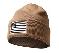 MIRMARU Men’s US American Flag Embroidered Folded Cuff Skull Beanie Cap - Comfortable Stretchy Warm and Cozy Winter Hat, Khaki, One Size