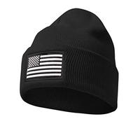 MIRMARU Men’s US American Flag Embroidered Folded Cuff Skull Beanie Cap - Comfortable Stretchy Warm and Cozy Winter Hat - Black - One Size