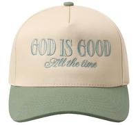 MIRMARU Two-Tone Vintage Canvas Trucker Hats for Men & Women, Adjustable Size Baseball Caps with Trendy Embroidered Design, God is Good All the Time,sage, One size