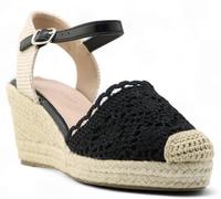 Miro Boho Chic Espadrilles Women's Jute Wedge with Bracelet Espadrilles Summer Crochet Sandals Comfortable Fresh Ibizan Style, Black/White, 7 UK
