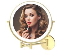 MIROAMZ Rechargeable Wall Mounted Lighted Makeup Vanity Mirror 9 Inch Double Sided 1X 10X Magnifying Bathroom Mirror, 3 Color Lighting, Touch Screen Dimming, 360 Rotation Shaving Mirror Gold