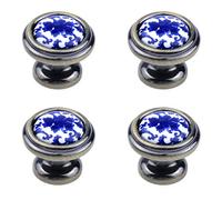 Mironey 1.26" Dia Blue and White Porcelain Knobs Antique Bronze Blue Floral Decorative Drawer Knobs Chinese Style Ceramic Knobs Hardware Cabinet Pulls with Screws Pack of 4