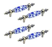 Mironey 3" Holes Center to Center Blue and White Porcelain Drawer Knob Blue Flower Knobs Hardware Blue Floral Cabinet Pulls Ceramic Antique Bronze Cabinet Drawer Pull Pack of 4