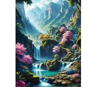 MIRONS Cross Stitch Kits, Beautiful Waterfall Landscape Painting,D DIY Needlework Kits 11CT Stamped Cross Stitch Kit for Beginners Adults Kids Home Bedroom Decoration, Embroidery Kit