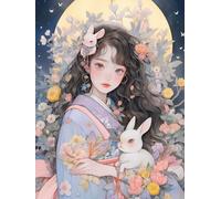 MIRONS Cross Stitch Kits for Adults, Girl Holding a Rabbit, L, 50 * 70CM Stamped Cross Stitch Kits with Needles Scissor Threaders, 11CT DIY Printed Embroidery Kit for Home Wall Decor