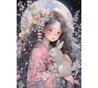 MIRONS Cross Stitch Kits for Adults, Girl Holding a Rabbit, M, 50 * 70CM Cross Stitch Kit with Pattern and Instructions, 11CT Full Range of Embroidery Kits, Color Threads and Tool