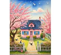 MIRONS Cross Stitch Kits for Adults Kids, Picturesque House Courtyard,C Full Range of Embroidery Starter Kits Stamped Cross Stitch Kits Beginners for DIY Embroidery 11CT 3 Strands