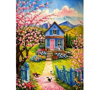 MIRONS Cross Stitch Kits Stamped, Picturesque House Courtyard,J Printed Pattern 11CT DIY Embroidery Kit Pre-Printed Cross Stitch Kit Needlework Kit Handmade Home Wall Décor
