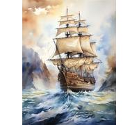 MIRONS Diamond Art, Sailing Ship Sailing On Sea,U,30 * 40cm DIY 5D Diamond Painting Kits for Adults Kids, Full Round Drill Embroidery Pictures for Wall Decor,Home Decoration