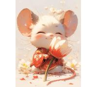 MIRONS DIY Cross Stitch Kits, Cartoon Mouse and Flowers,H,30 * 40cm Cross Stitch Kits for Adults Beginners, 11CT Stamped Embroidery Kits Pre-Printed Canvas Art Home Decoration