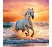 MIRONS DIY Cross Stitch Kits, Horse Running at Dusk, D 40 * 50cm Cross Stitch Kits for Adults Beginners, 11CT Stamped Embroidery Kits Pre-Printed Canvas Art Home Decoration
