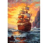 MIRONS Embroidery Cross Stitch Kits for Beginners, Oil Painting Sailing Ship On The Sea,B Pre-Printed Stamped Embroidery Kits 11CT Needlework Kit DIY Artwork for Adults Kids Girls Home Wall
