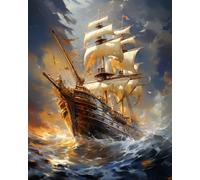 MIRONS Embroidery Kit for Beginners, Sailing Ship Sailing On Sea,B,40 * 50cm 11CT Cross Stitch Kits with Beautiful Pattern and Instructions, Full Range of Embroidery Cloth, Color Threads and Tool
