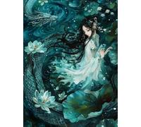 MIRONS Embroidery Starter Kit, Girl and Dragon Fantasy Pattern,P,50 * 70cm Pattern Stamped Cross Stitch Kits with Needles Scissor Threaders, 11CT Printed Cross Stitch Kit for Home Wall Decor