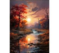 MIRONS Embroidery Starter Kits with Pattern, Autumn Forest Stream, I, 30 * 40CM 11CT DIY Stamped Cross Stitch Kits for Beginners Adults Include Embroidery Fabric Threads and Needles