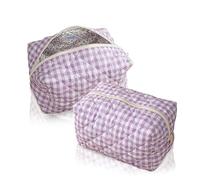 MIROSIE Handmade Makeup Bag, Skincare Organizer Zipped Pouch,Cotton Travel Cosmetic Bag,2 Pieces Gingham Beauty Purse for Women Gilrs,Purple
