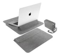 MiRowy 13-14 Inch Protective Laptop Sleeve Case with Stand Feature, for MacBook Pro/MacBook Air 2025-2021, iPad Pro/iPad Air/Surface/Dell/Lenovo/HP/ASUS/Acer PU Leather Laptop Case, Gray