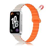 MiRowy Silicone Strap Compatible with Huawei Band 10 / Huawei Band 9, Silicone Magnetic Sports Strap Replacement Watch Band for Huawei Band 10 / Band 9, Off-white/Orange