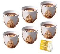 Mirra 1.8 oz Coffee Cup Set of 6 with Removable Gold Holders | Porcelain Turkish Arabic Coffee Cups | Arabic White Coffee Cups | Handcrafted Arabian Greek Turkish Coffee Cups | Juego de Tasas de Cafe