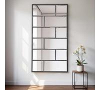 Mirrace 70×35" Window Pane Full Length Wall Mirror - Large Farmhouse Windowpane Mirror Wall Mounted or Leaning - Rectangular Window Decorative Mirrors - Big Floor Beveled Mirror Metal Framed (Black)