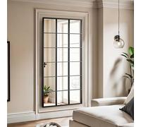 Mirrace Black Metal Windowpane Wall Mirror | Outdoor Garden Modern Long Window Mirror | Large Black Wall Mounted Mirror | Metal Rectangular Window Pane Inspired Wall Mirror 35 x 70 in