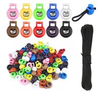 MirraSwit 100 Pcs Drawstring Toggles, 6mm Single Hole Spring Cord Locks, 15m Elastic Bungee Rope for Drawstrings, Hat Straps, Bags, Shoelaces, Clothing (10 Colors)