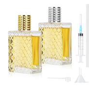 MirraSwit 2Pcs 100ml Perfume Atomiser, Clear Empty Glass Perfume Spray Bottles, Portable Square Perfume Travel Bottle with Funnel, Dispenser and Syringe for Travelling