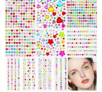 MirraSwit 3981 Pcs Gem Stickers, Rhinestone Self Adhesive Gems, Various Shapes Multicoloured Crystal Gemstone for DIY Crafts, Face, Card Making, Decoration（10 Sheets）