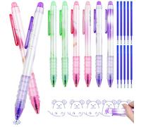 MirraSwit 6 Pcs Blue Erasable Pens, 0.5mm Rub Out Pens with Rubbers on the End, Scalable Design with 10 Refill, Smooth Writing for Drawing Notes Taking School Stationary Supplies