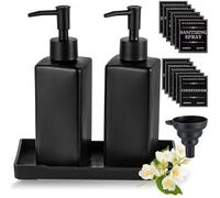 MirraSwit Black Glass Soap Dispenser with Tray, 350ML Square