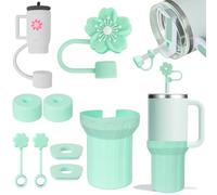 MirraSwit Cup Accessories Set for Stanley, Includs 6 Pcs Silicone Spill Proof Stopper, Cup Spill Stopper, 2 Pcs Straw Cover Cap for 9-10 mm Straw, 1 Silicone Boot for 40oz&30oz (Green)