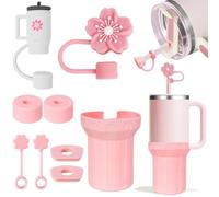 MirraSwit Cup Accessories Set for Stanley, Includs 6 Pcs Silicone Spill Proof Stopper, Cup Spill Stopper, 2 Pcs Straw Cover Cap for 9-10 mm Straw, 1 Silicone Boot for 40oz&30oz (Pink)