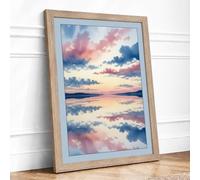 Mirror at Dawn Coastal Framed Wall Art Print A1 (84.1×59.4cm) Oak, Wall Decor for Living Room, Bedroom, Office & Home, Ready to Hang, Art Gift
