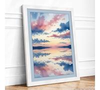 Mirror at Dawn Coastal Framed Wall Art Print A3 (42×29.7cm) White, Wall Decor for Living Room, Bedroom, Office & Home, Ready to Hang, Art Gift