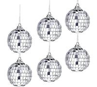 Mirror Ball,6 PCS Disco Ball 6CM Glitter Giant Baubles Large Tree baubles Hanging Party Disco Ball Lighting Effect for Party Decoration Silver