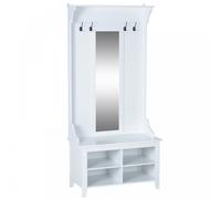 HOMCOM Hallway Furniture Set Shoe Bench Storage Mirror Cabinet with 4 Hooks, White