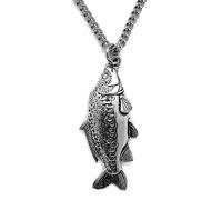 Mirror Carp Fish Pendant with 21inch Curb Chain Necklace and Grey Burlap Pouch