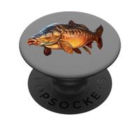 Mirror carp fishing motif, carp comic, fish fishing rod PopSockets Adhesive PopGrip