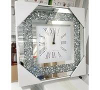 MIRROR CRUSHED DIAMOND SILVER CRYSTAL FILLED SPARKLY 30X30 WALL CLOCK
