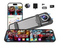 Mirror Dash Cam, Dual Channel 10" Rear View Mirror for Cars, Front 4K + Rear 2.5K with 5.8GHz WiFi, G-Sensor, Night Vision, Reverse Assist