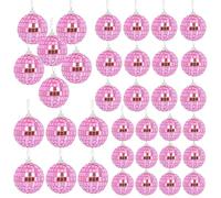 Mirror Disco Ball, 36PCS Pink Glitter Ball, 3 Sizes Mini Disco Balls Reflective Mirror Ball Glass With String Loop for Disco Party Wedding Birthday Decoration(Pink)
