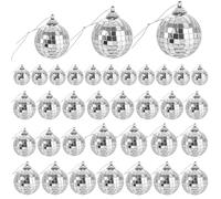 Mirror Disco Ball, 36PCS Silver Glitter Ball, 3 Sizes Mini Disco Balls Reflective Mirror Ball Glass With String Loop for Disco Party Wedding Birthday Decoration