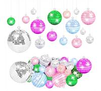 Mirror Disco Ball Hanging Ornaments Multicolored Disco Ball Decorations Mirror Reflective Mini Glitter Ball Decor for Returning to 70s, Birthday, Wedding, Themed Parties 39PCS