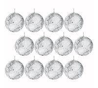 Mirror Disco Ball With Attached String For Hanging Ring, Reflects Light, Party Favor, 2" (12-Pack)