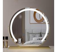 Mirror Dressing Table, Freestanding Tabel Top Shaving Mirror, Vanity Mirror With Lights, Light Up Mirror Makeup Mirror With Lighting 3 Color Temperature, Round Black Mirror ф50 (Size:50cm,Color:Gold)