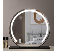 Mirror Dressing Table, Freestanding Tabel Top Shaving Mirror, Vanity Mirror With Lights, Light Up Mirror Makeup Mirror With Lighting 3 Color Temperature, Round Black Mirror ф50 (Size:50cm,Color:Black)